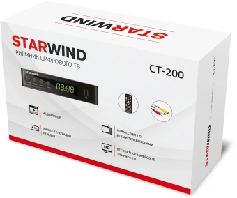 Ресивер DVB-T2 Starwind CT-200 черный - купить недорого с доставкой в интернет-магазине