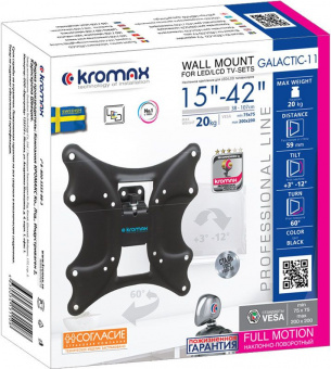 Кронштейн для телевизора Kromax GALACTIC-11 черный 15"-42" макс.20кг настенный поворот и наклон - купить недорого с доставкой в интернет-магазине