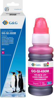 Чернила G&G GG-GI-490M GI-490 пурпурный 70мл для Canon Pixma G1400/G2400/G3400/G4400 - купить недорого с доставкой в интернет-магазине