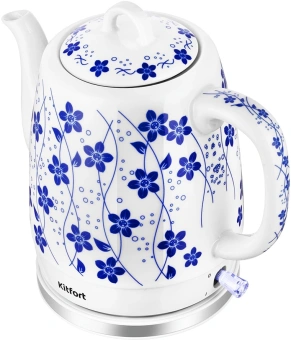 Чайник электрический Kitfort КТ-6788 1л. 1630Вт белый/синий корпус: керамика - купить недорого с доставкой в интернет-магазине