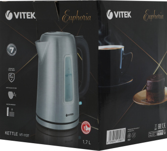 Чайник электрический Vitek VT-1137 1.7л. 2200Вт серебристый матовый корпус: металл - купить недорого с доставкой в интернет-магазине