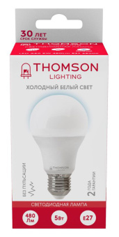 Лампа светодиодная Thomson TH-B2300 5Вт цок.:E27 груша 220B 6500K св.свеч.бел.хол. A (упак.:1шт) - купить недорого с доставкой в интернет-магазине