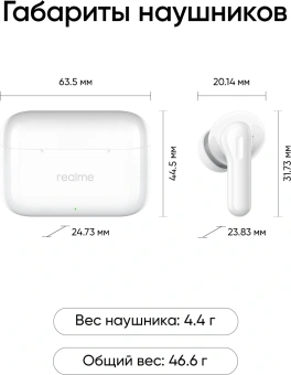Гарнитура внутриканальные Realme Buds T200 белый беспроводные bluetooth в ушной раковине (6941764462076) - купить недорого с доставкой в интернет-магазине
