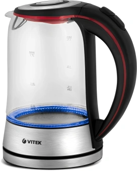 Чайник электрический Vitek VT-7009 1.7л. 2200Вт прозрачный корпус: стекло - купить недорого с доставкой в интернет-магазине