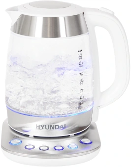 Чайник электрический Hyundai HYK-G4033 1.7л. 2200Вт белый/серебристый корпус: стекло - купить недорого с доставкой в интернет-магазине