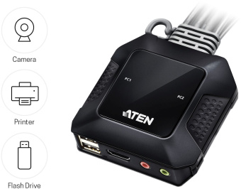Переключатель KVM Aten CS22H 2xPC port - купить недорого с доставкой в интернет-магазине