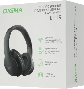 Гарнитура накладные Digma BT-19 ANC черный беспроводные bluetooth оголовье (BT19) - купить недорого с доставкой в интернет-магазине