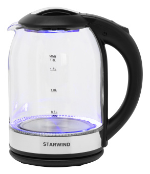 Чайник электрический Starwind SKG2051 1.8л. 1800Вт черный/серебристый корпус: стекло/пластик - купить недорого с доставкой в интернет-магазине