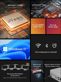 ПК Мини Chuwi AuBox Ryzen 7 8745HS (3.8) 16Gb SSD512Gb 780M Windows 11 Pro 2x2.5GbitEth WiFi BT 120W серебристый/черный - купить недорого с доставкой в интернет-магазине