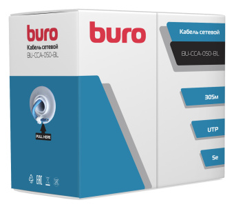 Кабель сетевой Buro BU-CCA-050-BL UTP 4 пары cat5E solid 0.50мм CCA 305м синий - купить недорого с доставкой в интернет-магазине