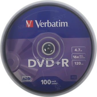 Диск DVD+R Verbatim 4.7Gb 16x Cake Box (100шт) (43551) - купить недорого с доставкой в интернет-магазине