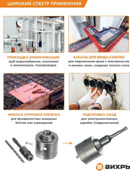 Коронка Вихрь М22 х 68 (73/10/9/1) по бетону (1пред.) для шуруповертов/дрелей - купить недорого с доставкой в интернет-магазине