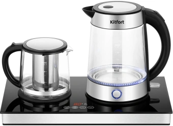 Чайный набор Kitfort КТ-6741 1.7л. 2200Вт черный/нержавеющая сталь корпус: стекло/металл/пластик - купить недорого с доставкой в интернет-магазине