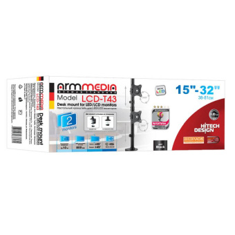 Кронштейн для мониторов Arm Media LCD-T43 черный 15"-32" макс.20кг настольный поворот и наклон верт.перемещ. - купить недорого с доставкой в интернет-магазине