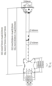 Кронштейн для телевизора Arm Media LCD-1600 черный 15"-48" макс.55кг потолочный наклон - купить недорого с доставкой в интернет-магазине