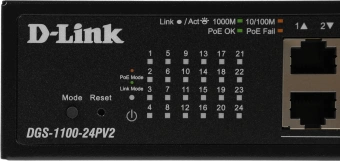 Коммутатор D-Link DGS-1100-24PV2/A (L2) 24x1Гбит/с 12PoE+ 100W управляемый - купить недорого с доставкой в интернет-магазине