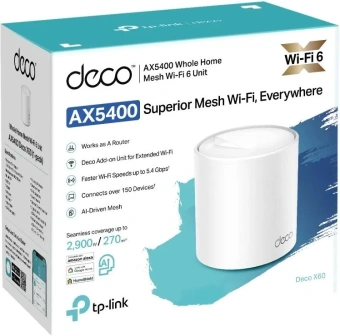 Бесшовный Mesh роутер TP-Link Deco X60(1-pack) AX5400 10/100/1000BASE-TX белый - купить недорого с доставкой в интернет-магазине