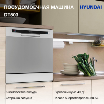 Посудомоечная машина Hyundai DT503 СЕРЕБРИСТЫЙ серебристый (компактная) - купить недорого с доставкой в интернет-магазине