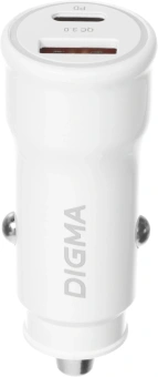 Автомобильное зар./устр. Digma DGC2С 20W 3A (PD+QC) USB-C/USB-A белый (DGC2C0HX12WH) - купить недорого с доставкой в интернет-магазине