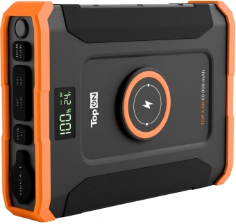Электростанция портативная TopON TOP-X60 60000mAh 10A QC3.0/PD 3xUSB беспров.зар. черный/оранжевый (103765) - купить недорого с доставкой в интернет-магазине