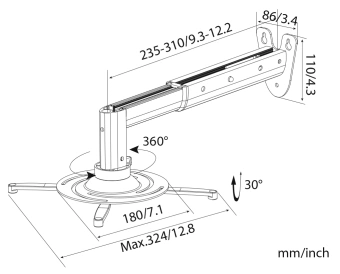 Кронштейн для проектора Cactus CS-VM-PR05B-AL серебристый макс.10кг настенный поворот и наклон - купить недорого с доставкой в интернет-магазине