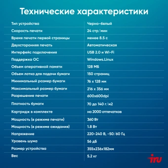 МФУ лазерный IRU Strato HM2401DNW A4 WiFi белый - купить недорого с доставкой в интернет-магазине