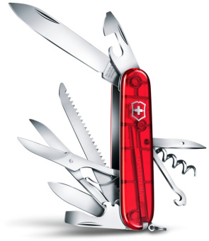 Нож перочинный Victorinox Huntsman (1.3713.T) 91мм 15функц. красный полупрозрачный карт.коробка - купить недорого с доставкой в интернет-магазине