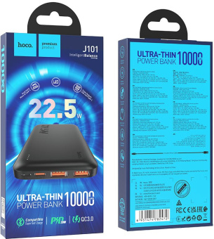 Мобильный аккумулятор Hoco J101 Astute 10000mAh QC3.0/PD3.0 22.5W 5A 2xUSB-A/USB-C черный - купить недорого с доставкой в интернет-магазине