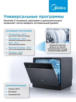 Посудомоечная машина Midea MCFD55S550Bi черный (компактная) - купить недорого с доставкой в интернет-магазине