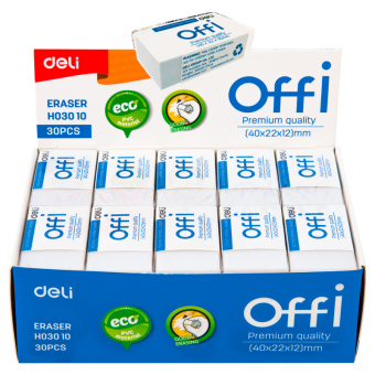 Ластик Deli EH03010 Offi 40x22x12мм ПВХ белый индивидуальная картонная упаковка - купить недорого с доставкой в интернет-магазине