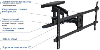 Кронштейн для телевизора Kromax ATLANTIS-65 черный 40"-90" макс.45кг настенный поворотно-выдвижной и наклонный - купить недорого с доставкой в интернет-магазине