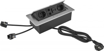 Розетка Cactus CS-SOCKET-EU2-USBA/C-NET для столешницы 26.5x11.8x6.5см серый - купить недорого с доставкой в интернет-магазине