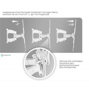 Кронштейн для телевизора Onkron M5 белый 37"-70" макс.36.4кг настенный поворот и наклон - купить недорого с доставкой в интернет-магазине