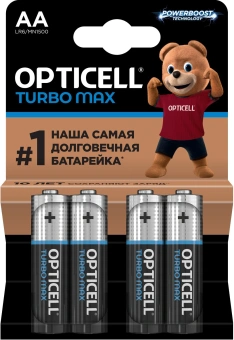 Батарея Opticell Turbo MAX LR6 AA (4шт) блистер - купить недорого с доставкой в интернет-магазине
