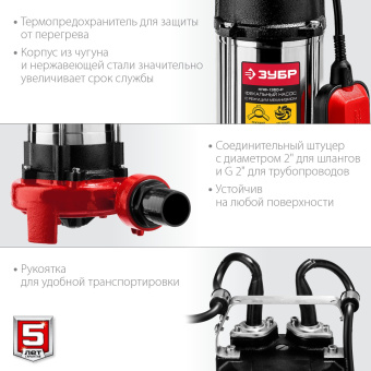 Насос фекальный Зубр Мастер НПФ-1350-Р 1350Вт 19800л/час центробежный - купить недорого с доставкой в интернет-магазине