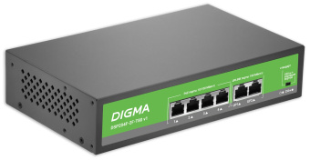 Коммутатор Digma DSP204F-2F-T80 DSP204F-2F-T80 V1 (L2) 6x100Мбит/с 4PoE 4PoE+ 80W неуправляемый - купить недорого с доставкой в интернет-магазине