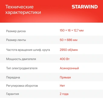 Электроточило Starwind BGB150-400 400Вт 2950об/мин d=150мм t=16мм - купить недорого с доставкой в интернет-магазине