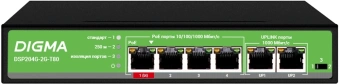 Коммутатор Digma DSP204G-2G-T80 (L2) 6x1Гбит/с 4PoE 4PoE+ 1PoE++ 80W неуправляемый - купить недорого с доставкой в интернет-магазине
