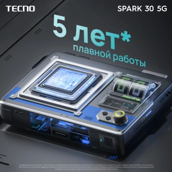 Смартфон Tecno Spark 30 5G 128Gb 6Gb небесно-голубой моноблок 3G 4G 6.67" 720x1600 Android 14 64Mpix 802.11 a/b/g/n/ac NFC GPS GSM900/1800 TouchSc Protect - купить недорого с доставкой в интернет-магазине