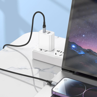 Кабель Hoco X102 Fresh iP USB Type-C (m)-Lightning (m) 1м черный коробка - купить недорого с доставкой в интернет-магазине