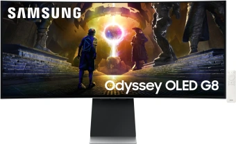 Монитор Samsung 34" Odyssey OLED G8 S34DG852SIXCI серебристый OLED LED 21:9 M/M полуматовая HAS 1000000:1 250cd 178гр/178гр 3440x1440 175Hz G-Sync FreeSync Premium Pro DP Ultra WQHD USB 7.5кг - купить недорого с доставкой в интернет-магазине