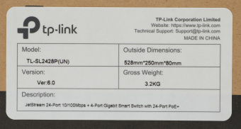 Коммутатор TP-Link SL2428P (L2) 24x100Мбит/с 4x1Гбит/с 2xКомбо(1000BASE-T/SFP) 24PoE+ 250W управляемый - купить недорого с доставкой в интернет-магазине