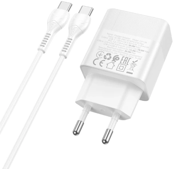 Сетевое зар./устр. Hoco CS112A Lounge PD30W+QC3.0 with cable 30W (PD+QC) белый (80417) - купить недорого с доставкой в интернет-магазине