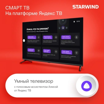 Телевизор LED Starwind 43" SW-LED43SG300 Яндекс.ТВ Frameless черный FULL HD 60Hz DVB-T DVB-T2 DVB-C DVB-S DVB-S2 USB WiFi Smart TV - купить недорого с доставкой в интернет-магазине