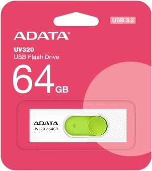 Флеш Диск A-Data 64GB UV320 AUV320-64G-RWHGN USB3.2 белый/зеленый - купить недорого с доставкой в интернет-магазине
