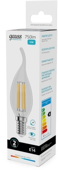 Лампа филам. Gauss Filament 12Вт цок.:E14 свеча 220B св.свеч.бел.нейт. (упак.:10шт) (42122) - купить недорого с доставкой в интернет-магазине