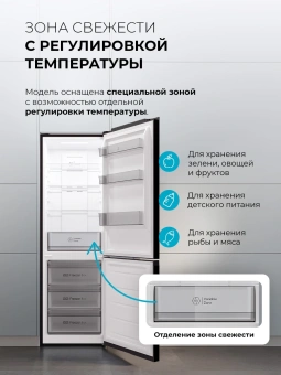 Холодильник Lex LKB350DRID 2-хкамерн. темно-серый глянц. инвертер - купить недорого с доставкой в интернет-магазине