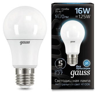Лампа светодиодная Gauss A60 16Вт цок.:E27 груша 220B 4100K св.свеч.бел.ней. (упак.:10шт) (102502216) - купить недорого с доставкой в интернет-магазине