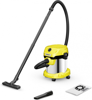 Строительный пылесос Karcher WD 2 Plus S V-15/4/18 1000Вт (уборка: сухая/сбор воды) желтый - купить недорого с доставкой в интернет-магазине