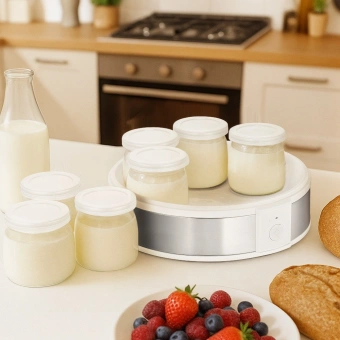 Йогуртница Kitfort КТ-6405 20Вт 7б. 180мл упр.:механич. серебристый/белый - купить недорого с доставкой в интернет-магазине